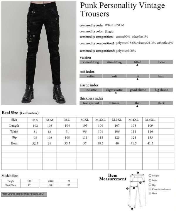 Cyberpunk Streetwear Pants Sizechart